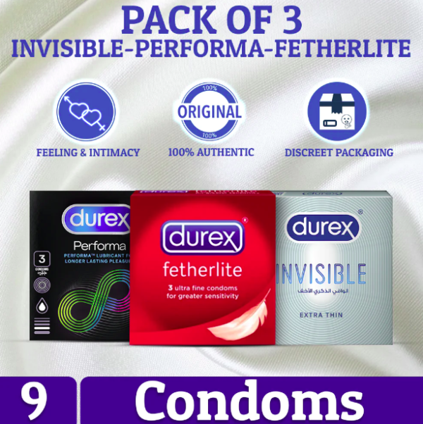 Durex Performa + Featherlite + Invisible Condoms (Pack Of 3)